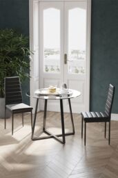 Living and Home 3-Piece Dining Table Set of Modern Faux Leather Dining Chairs and Tempered Glass Round Table in Black - thumbnail 4