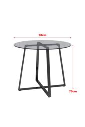 Living and Home 3-Piece Dining Table Set of Modern Faux Leather Dining Chairs and Tempered Glass Round Table in Black - thumbnail 2