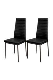 Living and Home 3-Piece Dining Table Set of Modern Faux Leather Dining Chairs and Tempered Glass Round Table in Black - thumbnail 6