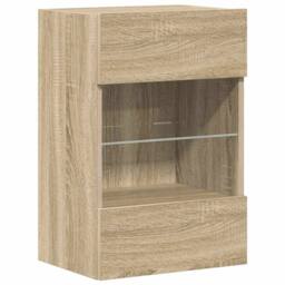 Berkfield Home TV Wall Cabinets with LED Lights 2 pcs Sonoma Oak 40x30x60.5 cm in Light Tan - thumbnail 6