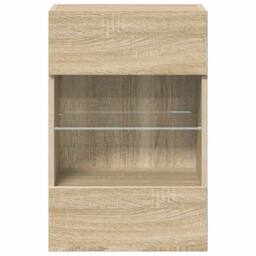 Berkfield Home TV Wall Cabinets with LED Lights 2 pcs Sonoma Oak 40x30x60.5 cm in Light Tan - thumbnail 8