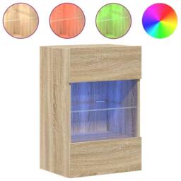 Berkfield Home TV Wall Cabinets with LED Lights 2 pcs Sonoma Oak 40x30x60.5 cm in Light Tan - thumbnail 5