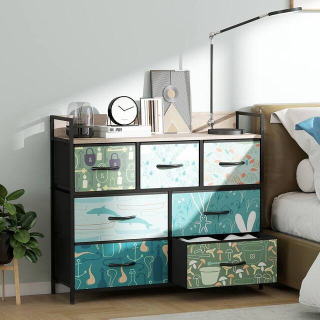 HOMCOM Chest of Drawers for Bedroom, Fabric Dresser with Shelf in Blue - Size: Small - image 1