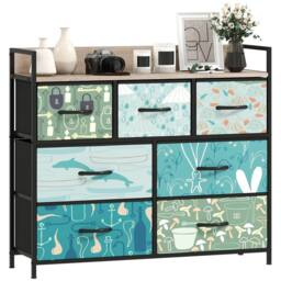 HOMCOM Chest of Drawers for Bedroom, Fabric Dresser with Shelf in Blue - Size: Small - thumbnail 2