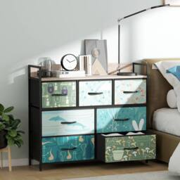 HOMCOM Chest of Drawers for Bedroom, Fabric Dresser with Shelf in Blue - Size: Small - thumbnail 1
