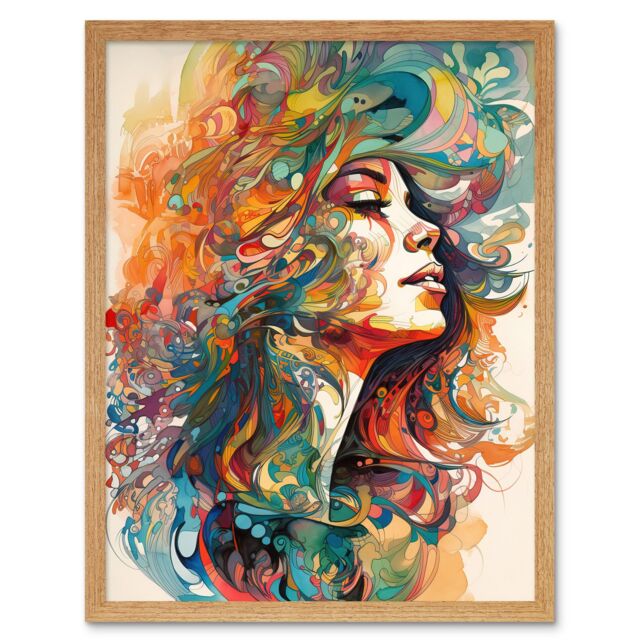 "Artery8 Wall Art Print Iris Goddess of Rainbows Multicoloured Flowing Hair Deity Portrait Modern Watercolour Art Framed - Size: W12"" x H16""" - image 1