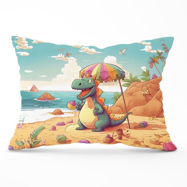 Warren Reed - Designer Dragon On A Beach Holiday Cushions in Yellow - Size: 45 cm x 45 cm - image 1