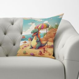 Warren Reed - Designer Dragon On A Beach Holiday Cushions in Yellow - Size: 45 cm x 45 cm - thumbnail 2