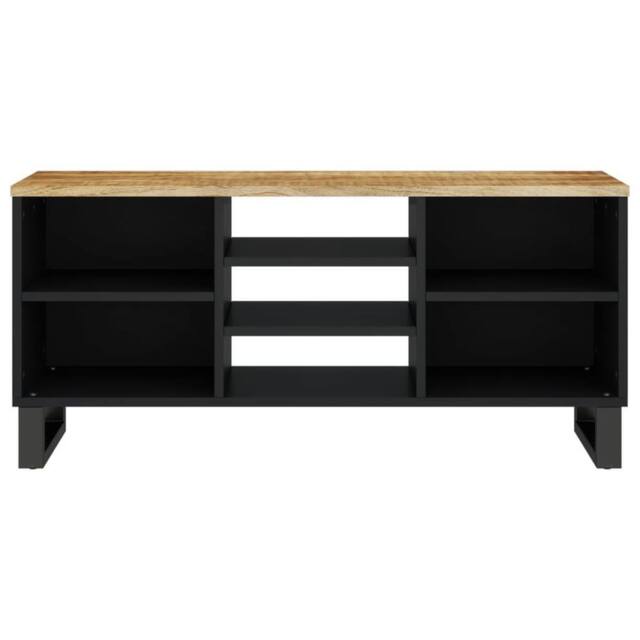 Berkfield Home TV Cabinet 100x33x46 cm Solid Wood Mango&Engineered Wood in Black - Size: 100 x 33 x 46 cm - image 1