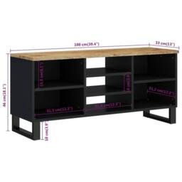 Berkfield Home TV Cabinet 100x33x46 cm Solid Wood Mango&Engineered Wood in Black - Size: 100 x 33 x 46 cm - thumbnail 8