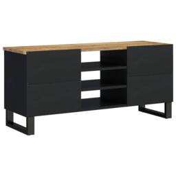 Berkfield Home TV Cabinet 100x33x46 cm Solid Wood Mango&Engineered Wood in Black - Size: 100 x 33 x 46 cm - thumbnail 4