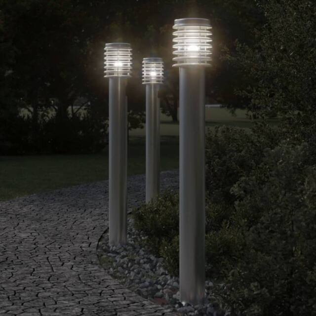 Berkfield Home Outdoor Floor Lamps 3pcs Silver 110cm Stainless Steel - image 1