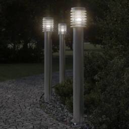 Berkfield Home Outdoor Floor Lamps 3pcs Silver 110cm Stainless Steel - thumbnail 1