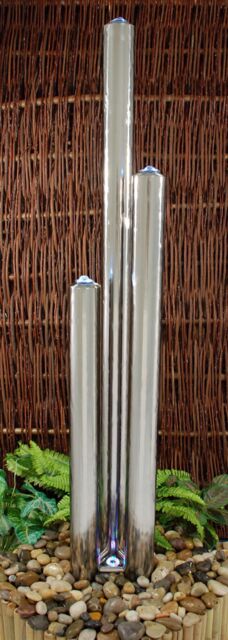 Primrose Stainless Steel Polished 3 Tube Column Water Feature Fountain 121cm in Metallic Silver - image 1