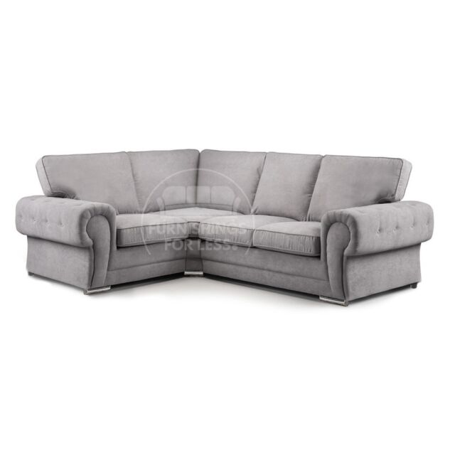 Furnishings For Less UK Milan 4 Seater L Shaped Corner Sofa Full Back Chesterfield Arms Grey Left Hand Facing - image 1