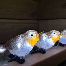 Samuel Alexander Set of 5 Light up Acrylic Christmas Robin Decoration with 30 Ice White LEDs - thumbnail 3