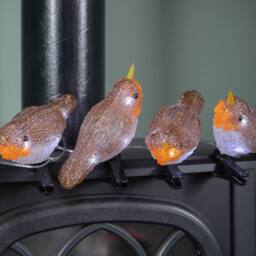 Samuel Alexander Set of 5 Light up Acrylic Christmas Robin Decoration with 30 Ice White LEDs - thumbnail 5