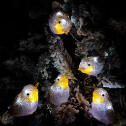 Samuel Alexander Set of 5 Light up Acrylic Christmas Robin Decoration with 30 Ice White LEDs