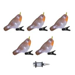 Samuel Alexander Set of 5 Light up Acrylic Christmas Robin Decoration with 30 Ice White LEDs - thumbnail 9