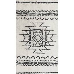 Wyld and Coco Cotton Rug 80 x 150 cm Off-White and Black Geometric with Tassels in White - Size: 80 cm x 150 cm - thumbnail 2