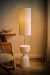 ValueLights Esme Linen Tall Lamp Shade Ceramic Table Midi Floor Lamp in Cream - thumbnail 2