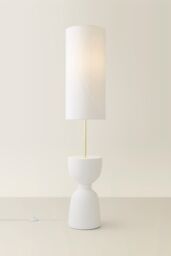 ValueLights Esme Linen Tall Lamp Shade Ceramic Table Midi Floor Lamp in Cream - thumbnail 3