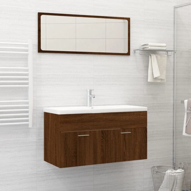 Berkfield Home 2 Piece Bathroom Furniture Set Brown Oak Engineered Wood - image 1