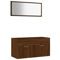 Berkfield Home 2 Piece Bathroom Furniture Set Brown Oak Engineered Wood - thumbnail 2