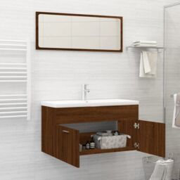 Berkfield Home 2 Piece Bathroom Furniture Set Brown Oak Engineered Wood - thumbnail 3