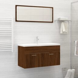 Berkfield Home 2 Piece Bathroom Furniture Set Brown Oak Engineered Wood - thumbnail 1