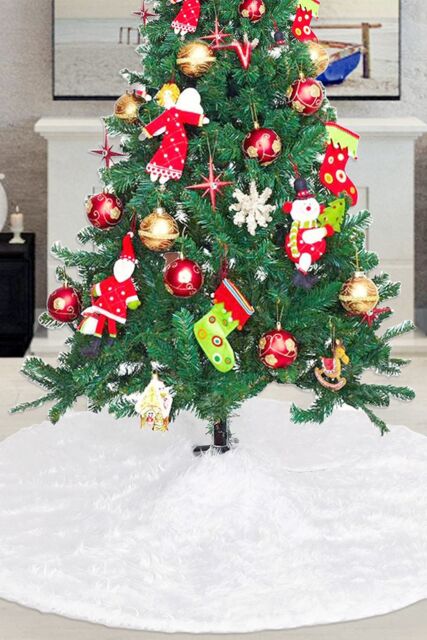 Neel Blue Velvet Christmas Tree Skirt Round Xmas Tree Base Mat - 1 metre in White - image 1