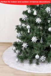 Neel Blue Velvet Christmas Tree Skirt Round Xmas Tree Base Mat - 1 metre in White - thumbnail 5