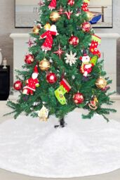 Neel Blue Velvet Christmas Tree Skirt Round Xmas Tree Base Mat - 1 metre in White