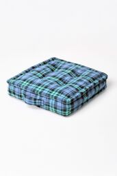 Homescapes Cotton Black Watch Tartan Floor Cushion in Blue - Size: 40 cm x 40 cm - thumbnail 1