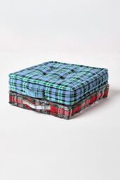 Homescapes Cotton Black Watch Tartan Floor Cushion in Blue - Size: 40 cm x 40 cm - thumbnail 6