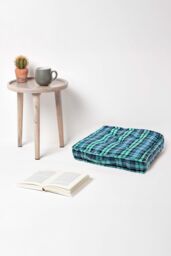 Homescapes Cotton Black Watch Tartan Floor Cushion in Blue - Size: 40 cm x 40 cm - thumbnail 2