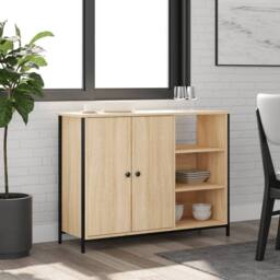Berkfield Home Sideboard Sonoma Oak 100x33x75 cm Engineered Wood in Light Tan - Size: 100 x 33 x 75 cm - thumbnail 2