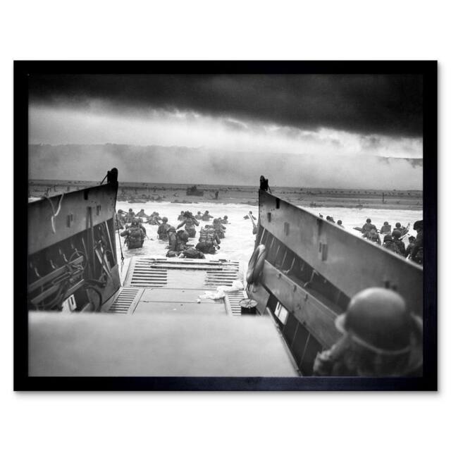 "Artery8 Sargent Into Jaws of Death D Day Landing Normandy WWII Framed Art in Grey - Size: W12"" x H16""" - image 1