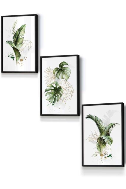 ARTZE Framed Green & Gold Botanical Leaves Framed Wall Art - Small in Black - Size: W33 cm x H45 cm x D20mm - image 1