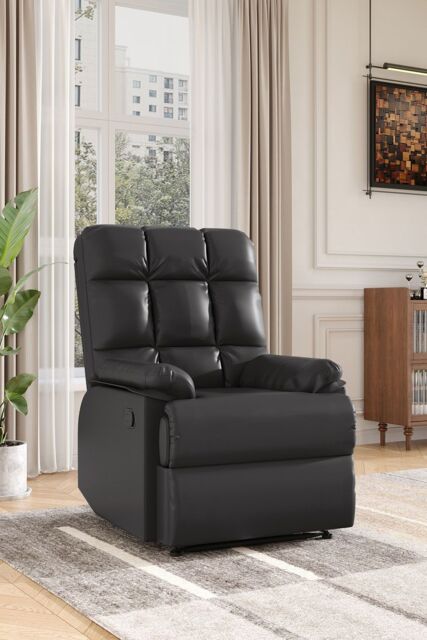 H&O Direct Contemporary Faux Leather Upholstered Reclining Lounge Chair in Black - image 1