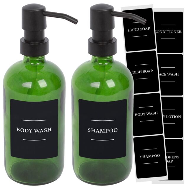 Harbour Housewares Glass Soap Dispensers with Labels - Pack of 2 in Green - image 1