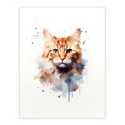 "Artery8 Wall Art Print Ginger Orange Cat Lovers Gift Watercolour Pet Portrait Painting Artwork Poster - Size: W12"" x H16""" - thumbnail 1