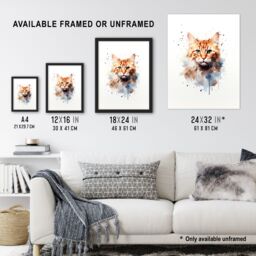 "Artery8 Wall Art Print Ginger Orange Cat Lovers Gift Watercolour Pet Portrait Painting Artwork Poster - Size: W12"" x H16""" - thumbnail 3