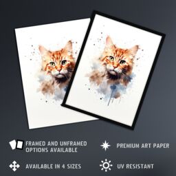 "Artery8 Wall Art Print Ginger Orange Cat Lovers Gift Watercolour Pet Portrait Painting Artwork Poster - Size: W12"" x H16""" - thumbnail 2