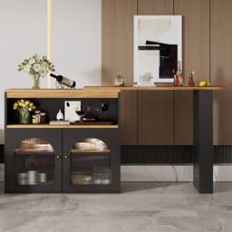 Merax Rotating Breakfast Bar Table with LED Light & Storage in Black - thumbnail 2