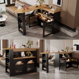 Merax Rotating Breakfast Bar Table with LED Light & Storage in Black - thumbnail 6
