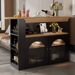 Merax Rotating Breakfast Bar Table with LED Light & Storage in Black - thumbnail 5