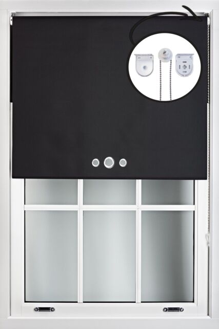 Furnished Black Blackout Roller Blinds with Triple Round Eyelets & Metal Fittings - Size: 115 cm width x 210 cm drop - image 1