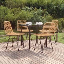 Berkfield Home Beautiful 5 Piece Garden Dining Set Poly Rattan in Brown - thumbnail 2