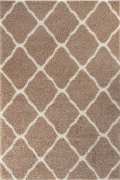 THE RUGS Moroccan Soft High Pile Shaggy Lattice Rugs & Runners Living Room in Beige - Size: 140 cm x 200 cm - thumbnail 2